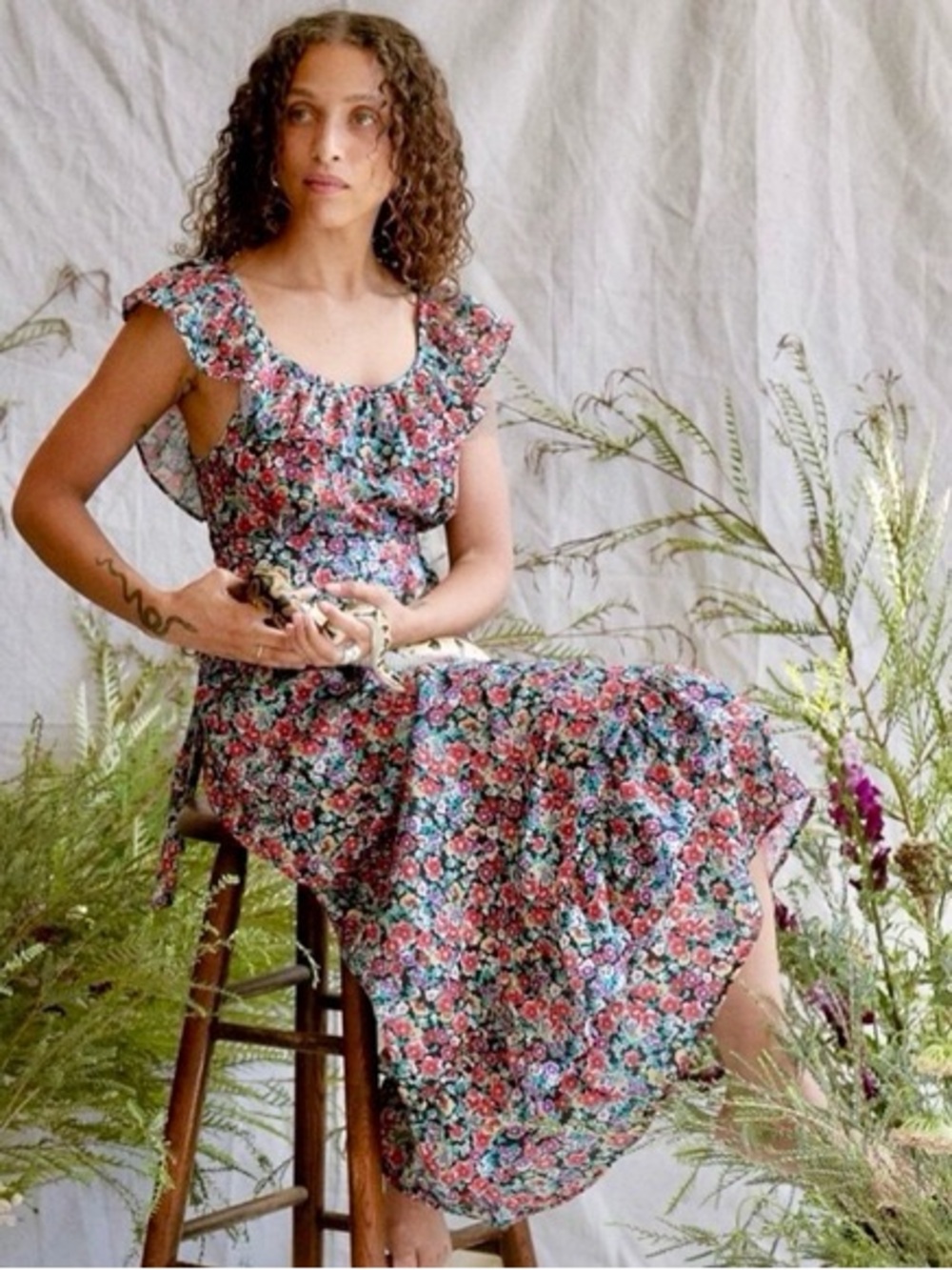Christy Dawn Colette dress ruffle neck small Berry wildflower
